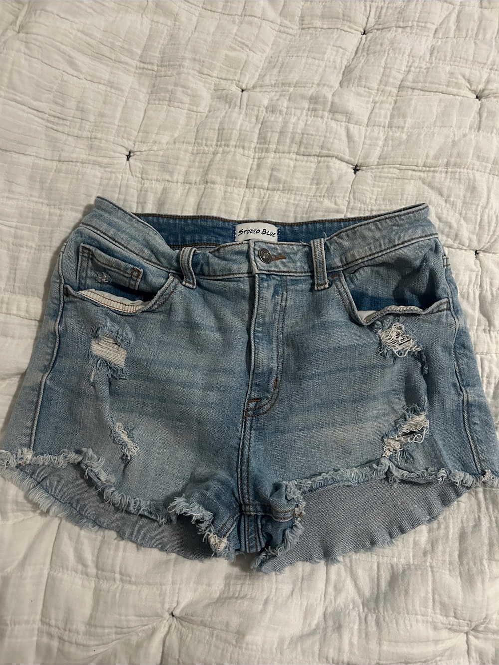 Studio Blue Light Wash Distressed Denim Shorts